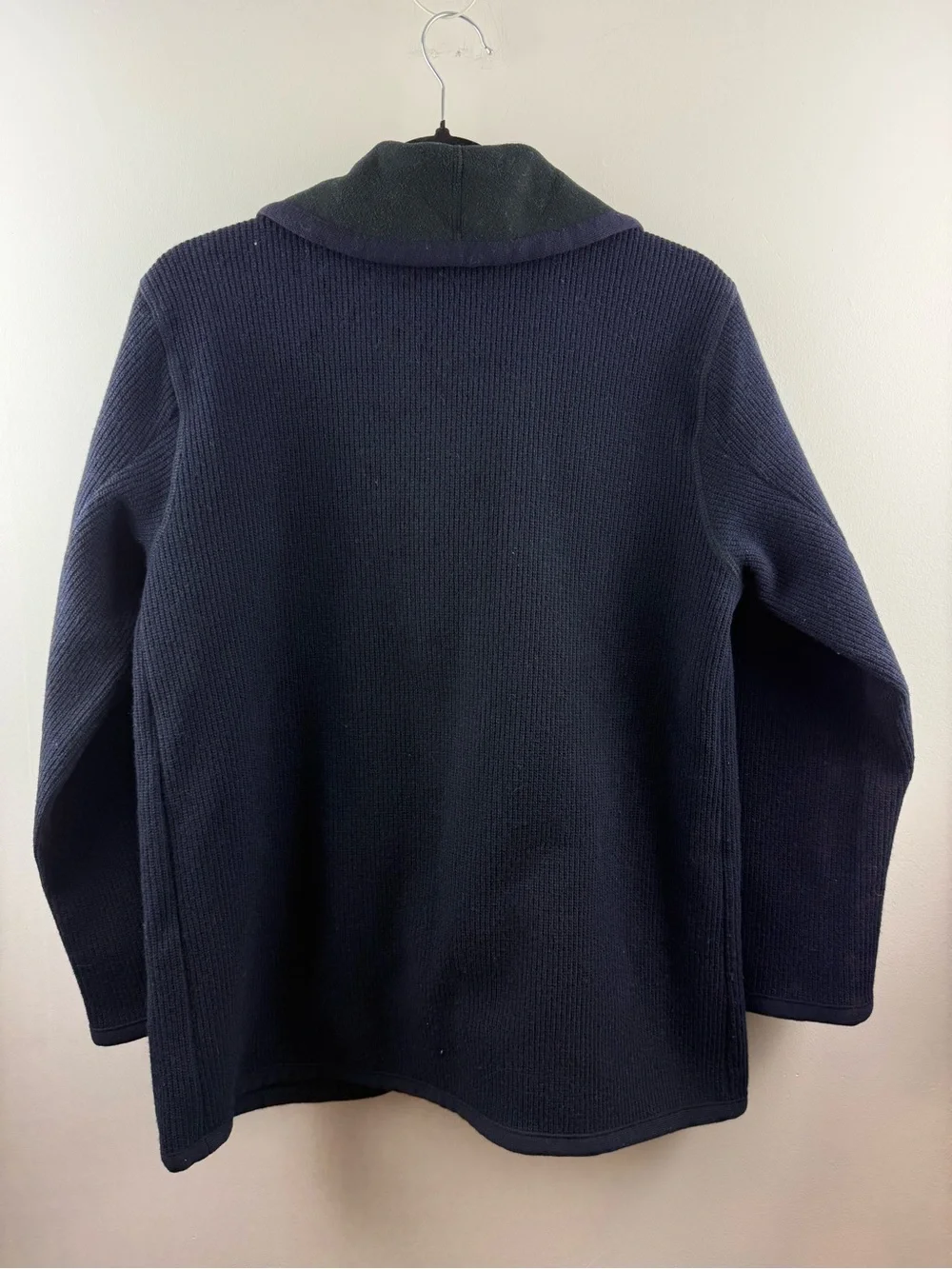 agnès b. Paris Navy Ribbed Wool Blend Shawl Collar Jacket Coat Size 2 - Picture 2 of 8